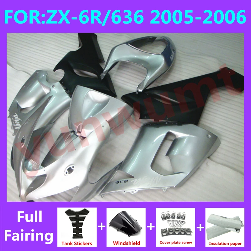 Motorcycle Injection mold Fairings Kit fit for Ninja ZX-6R 2005 2006 ZX6R zx 6r 636 05 06 bodywork full fairing kits set silver
Motorcycle Injection mold Fairings Kit fit for Ninja ZX-6R 2005 2006 ZX6R zx 6r 636 05 06 bodywork full fairing kits set silver