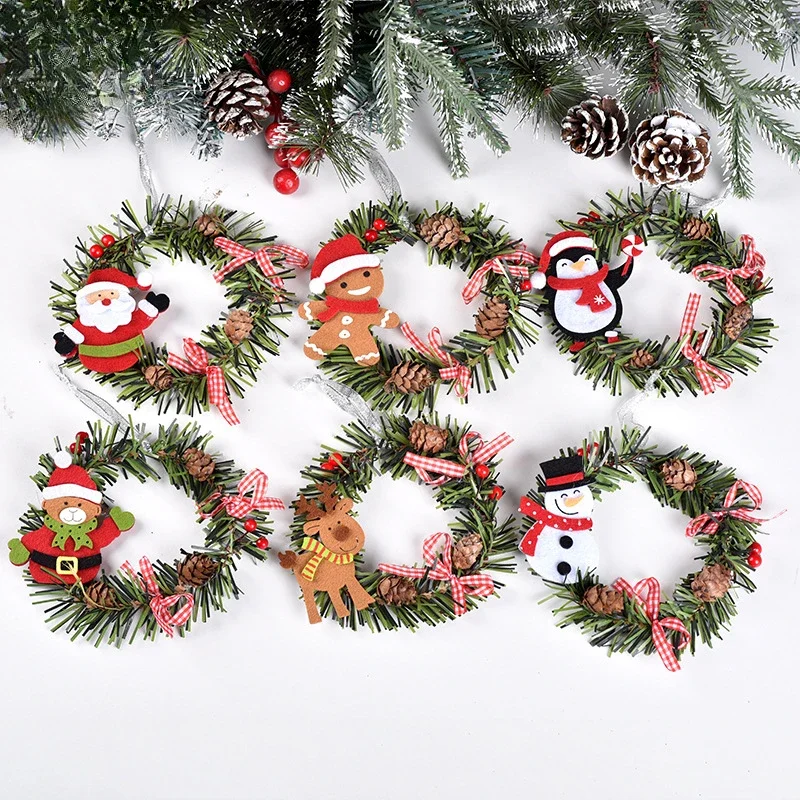 

Christmas Decoration Christmas Wreath Pendant Christmas Snowman Elk Circular Hangings Xmas Tree Pine Ornament 2024 Navidad Gifts