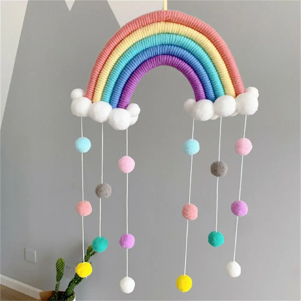 

New Rainbow Clouds Tapestry Macrame PomPom Tapestry Wall Hanging Decor Handmade Woven Photo Prop Room Home Decoration Crafts