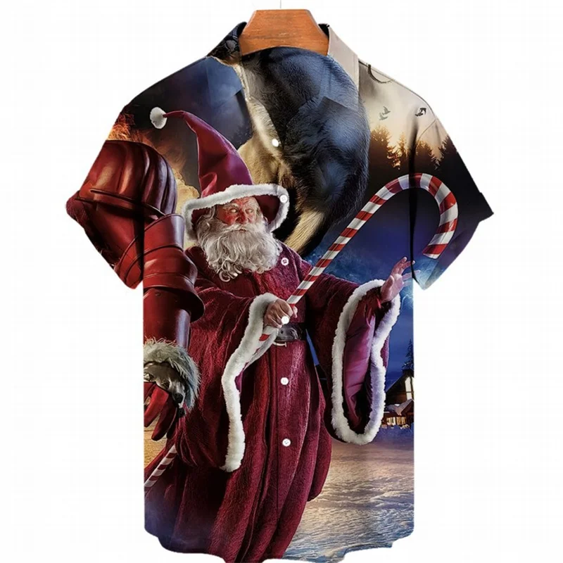

Christmas Shirt For Men 3d Santa Claus Print Short Sleeve Tops Fashion Hawaiian Shirts Loose Oversized Men Clothing Men'S Shirt