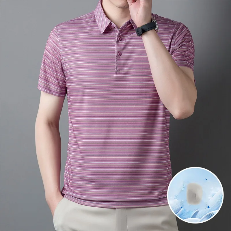 

Men's Striped Contrast Color Button Pullover Short Sleeve Vacation Polo T-shirt Casual Formal Business Turn-down Collar Tops