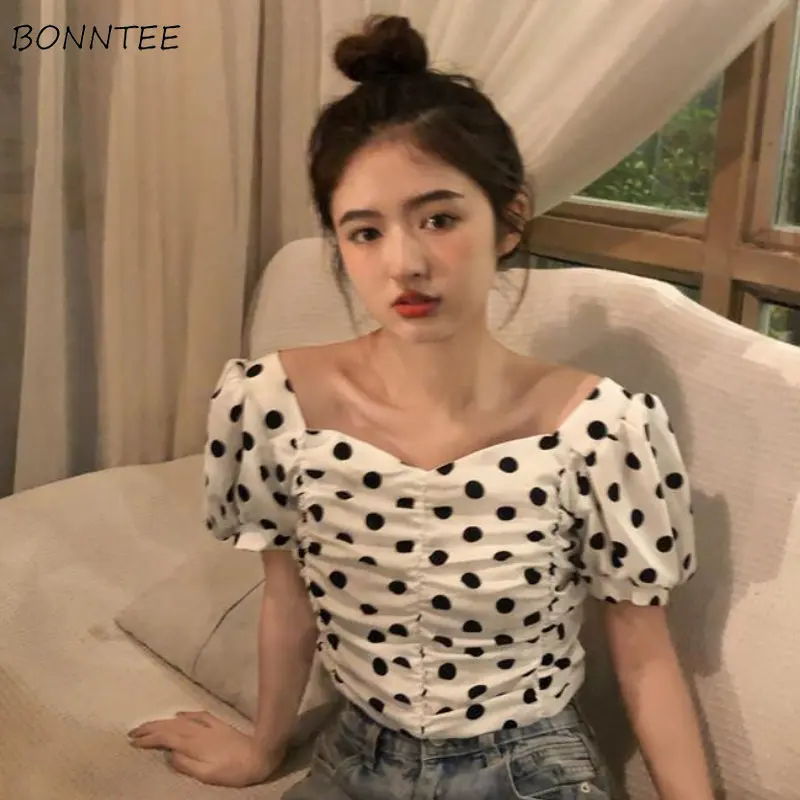 Blouses Women Dot Sweet Puff Sleeve All-match Folds Elegant Creativity Simple Comfortable Slim Retro Tops Personality Trendy New
Blouses Women Dot Sweet Puff Sleeve All-match Folds Elegant Creativity Simple Comfortable Slim Retro Tops Personality Trendy New