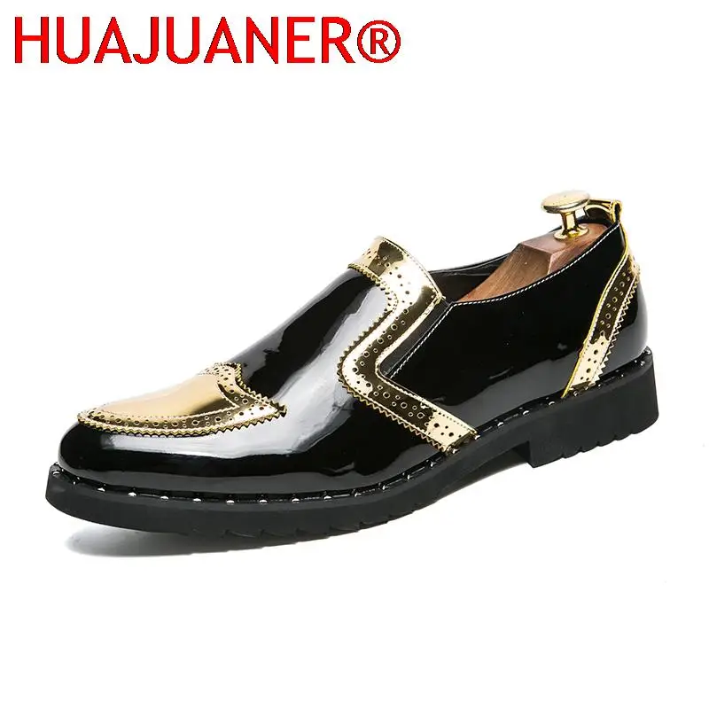 

Platform Leather Shoes Casual Men Brogue Patent Leather Shoes Man Fashion Oxford Dress Shoes Elevator Formal Club Party Shoes
