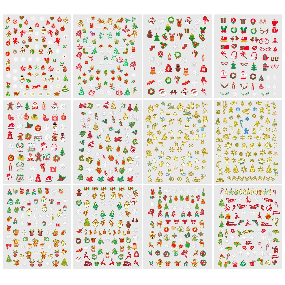 

Christmas Nail Stickers, 12Sheets DIY Nail Decoration Snowflake Snowman Santa Claus Reindeer Xmas Nail Decals for