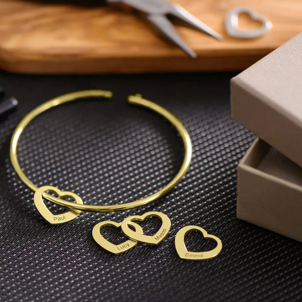 Bangles for Women Personalized Engraved Name Heart Charms Bangle Gold Stainless Steel Love Bracelet Custom Jewelry Gift Pulseras
Bangles for Women Personalized Engraved Name Heart Charms Bangle Gold Stainless Steel Love Bracelet Custom Jewelry Gift Pulseras