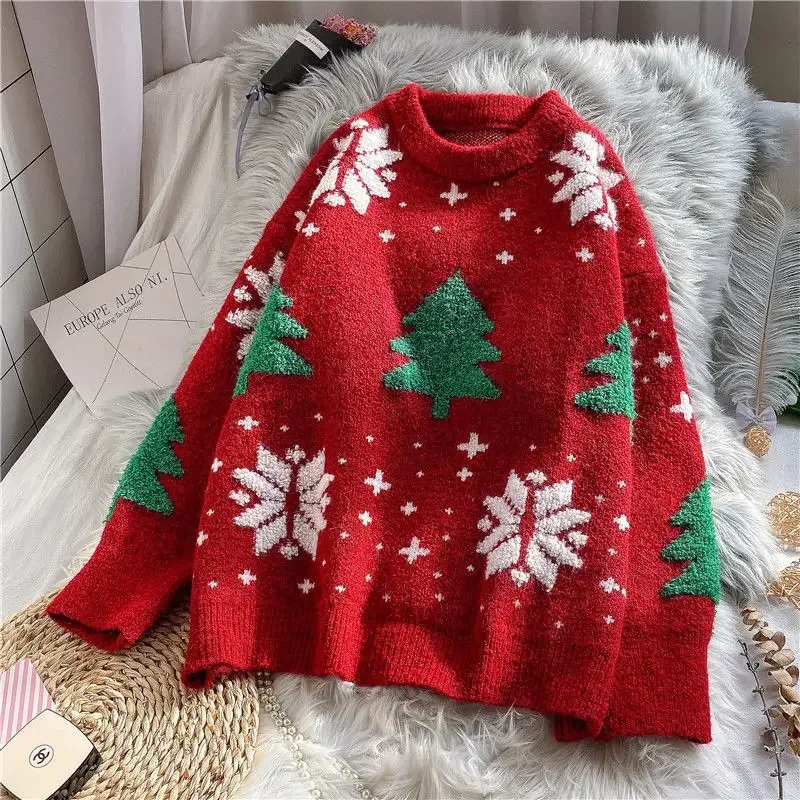 Red Christmas Snowflake Sweater Pullover Women Winter New Thicken Casual Soft Loose O Neck Long Sleeves Knitted Tops Sweaters
Red Christmas Snowflake Sweater Pullover Women Winter New Thicken Casual Soft Loose O Neck Long Sleeves Knitted Tops Sweaters