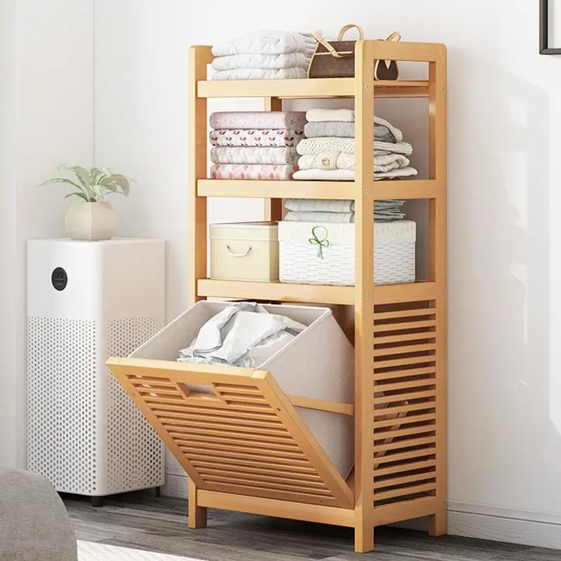 

Laundry Hamper with 3-Tier Shelves Tilt Out Basket, Laundry Baskets Organizer Bathroom Storage Shelf for Laundry Room