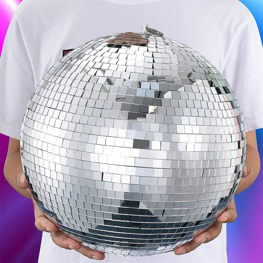 

Thrisdar Mirror Disco Balls 8/10/12Inch Silver Hanging Mirror Glass Ball Disco DJ Dance for Home Stage Props School Party Decor