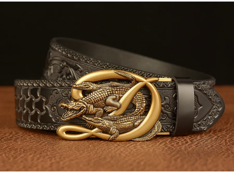 SupSindy Men Genuine Leather Belt Luxury Gold Crocodile Metal Automatic Buckle Cowhide Belts for Men Jeans Waistband Male Strap SupSindy Men Genuine Leather Belt Luxury Gold Crocodile Metal Automatic Buckle Cowhide Belts for Men Jeans Waistband Male Strap