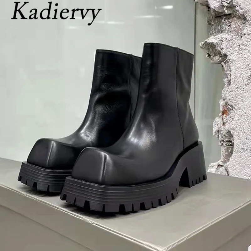 Genuine Leather Black Short Boots Woman Square Toe Chelsea Boots Thick Sole Chunky Heel Motorcycle Boots Women Platform Shoes
Genuine Leather Black Short Boots Woman Square Toe Chelsea Boots Thick Sole Chunky Heel Motorcycle Boots Women Platform Shoes