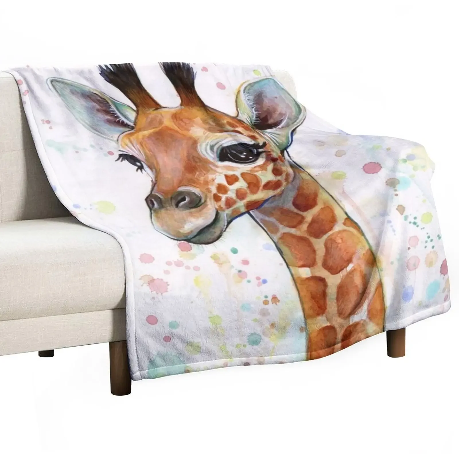 

Baby Giraffe Watercolor Painting, Nursery Art Throw Blanket Quilt Luxury Thicken Thermals For Travel Blankets