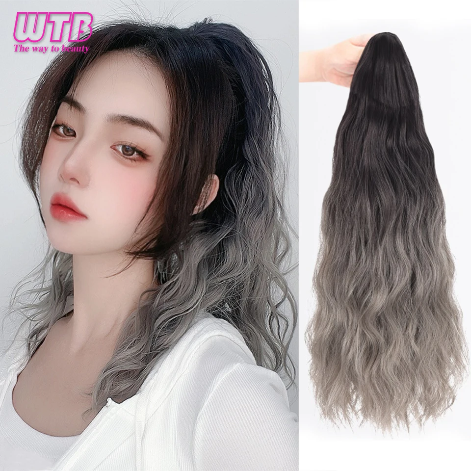 

WTB Synthetic Long Curly Hair Gradient Wig Ponytail Female High Ponytail Small Grab Clip Braid Fluffy Curly Hair Fake Ponytail