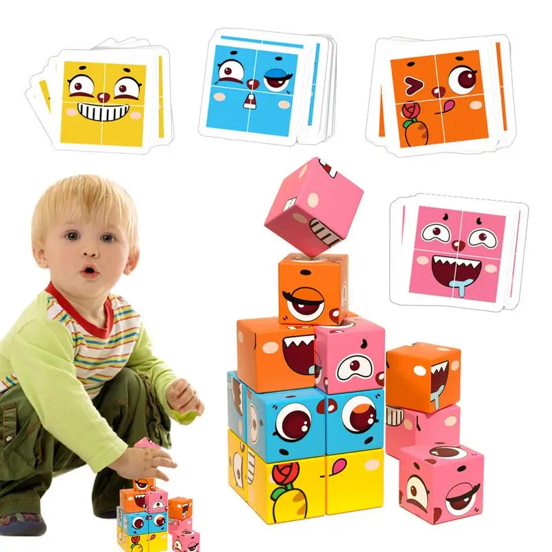 

Кубик, меняющий лицо, строительные блоки, настольная игра, деревянная головоломка, Детские кубики, игры для раннего обучения, Монтессори, геометрическое лицо