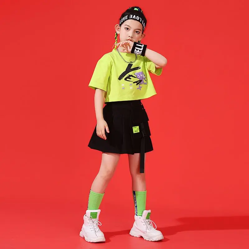 

4-16Year Hip Hop Clothing Multicolor Sweatshirt Causal Skirt For Girls Jazz Ballroom Dancing Clothes Stage Outfits Rave Clothes