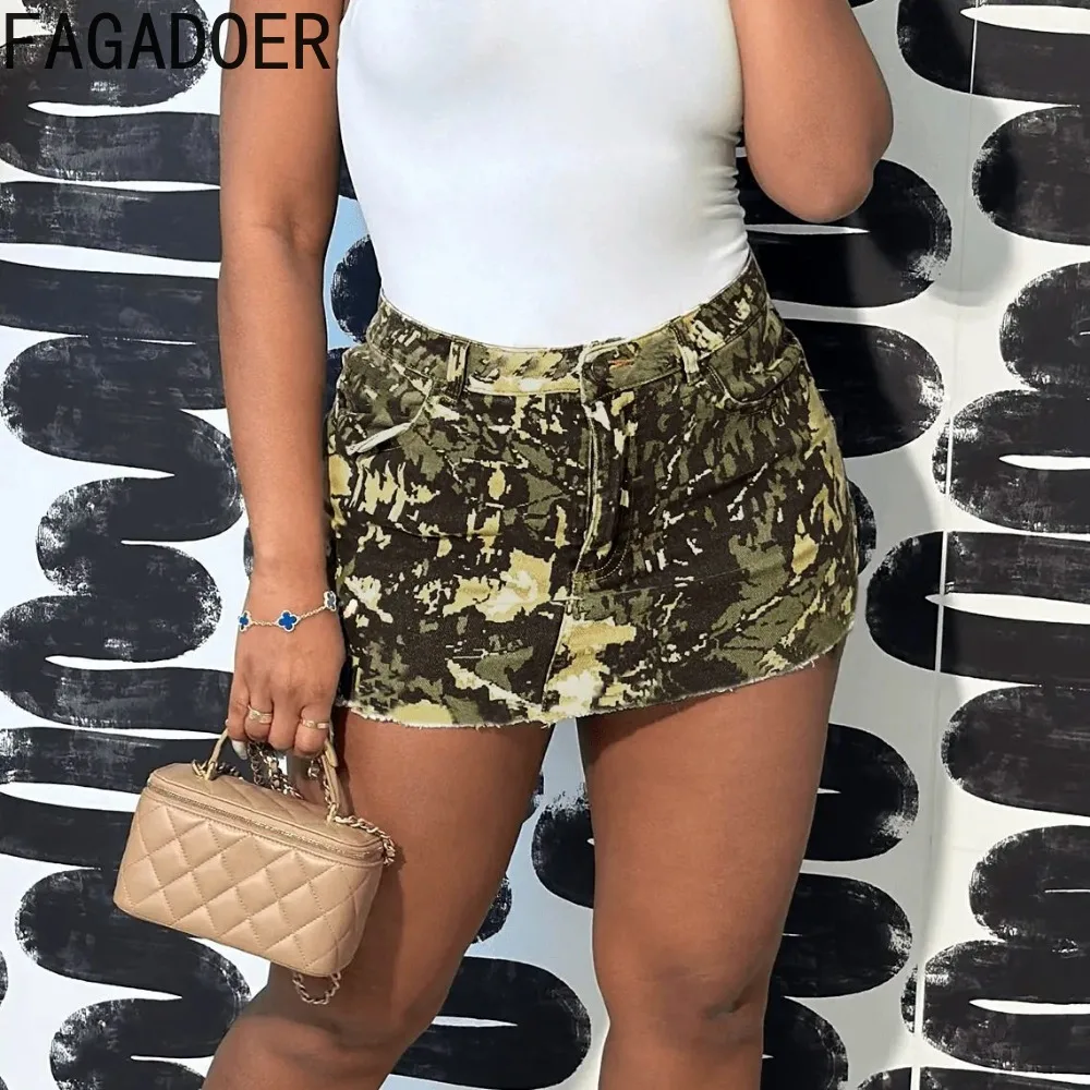 

FAGADOER Camouflage Y2k Mini Skirts Women Summer High Waisted Above Knee Bodycon Skirts Retro Streetwear Fashion Camo Skirts