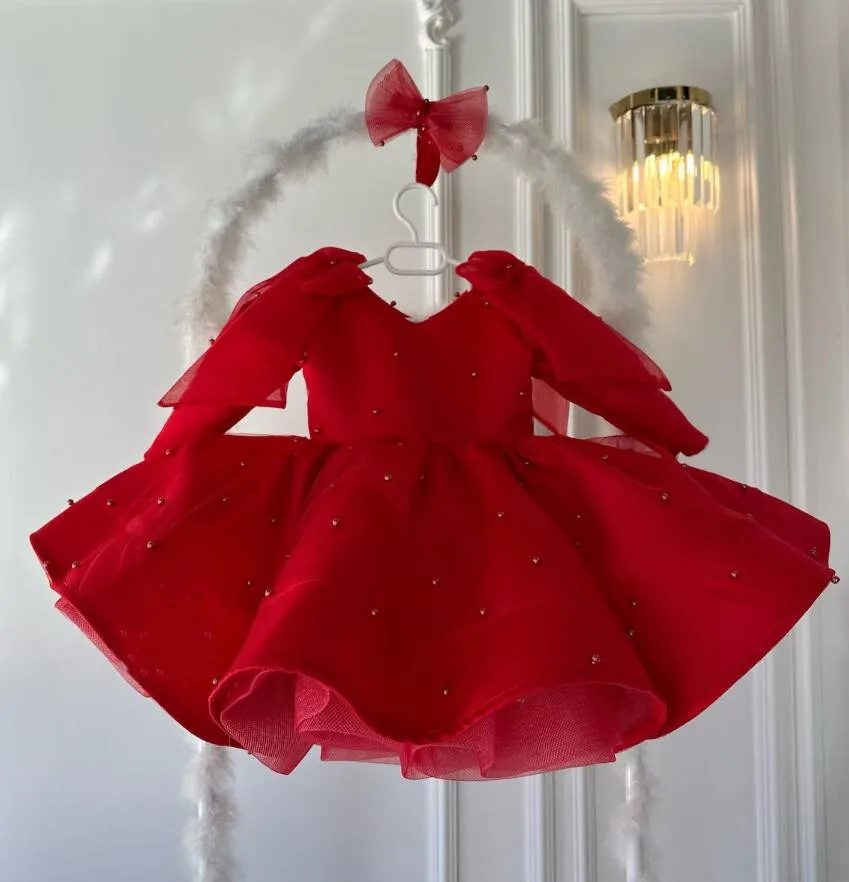 Red Handmade Baby Girl Dress with Long Sleeves Princess Dress Knee Length Child Party Birthday Gown Head Bow
Red Handmade Baby Girl Dress with Long Sleeves Princess Dress Knee Length Child Party Birthday Gown Head Bow