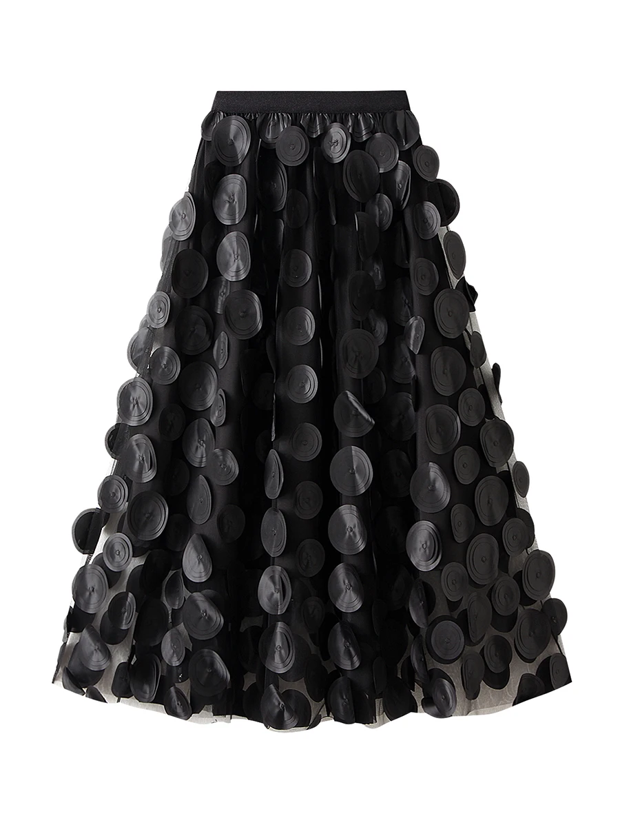 

Women 3D Polka Tulle Maxi Skirts Dot Elastic Waist A Lined Sheer Mesh Mid Skirts Formal Flowy Party Clubwear