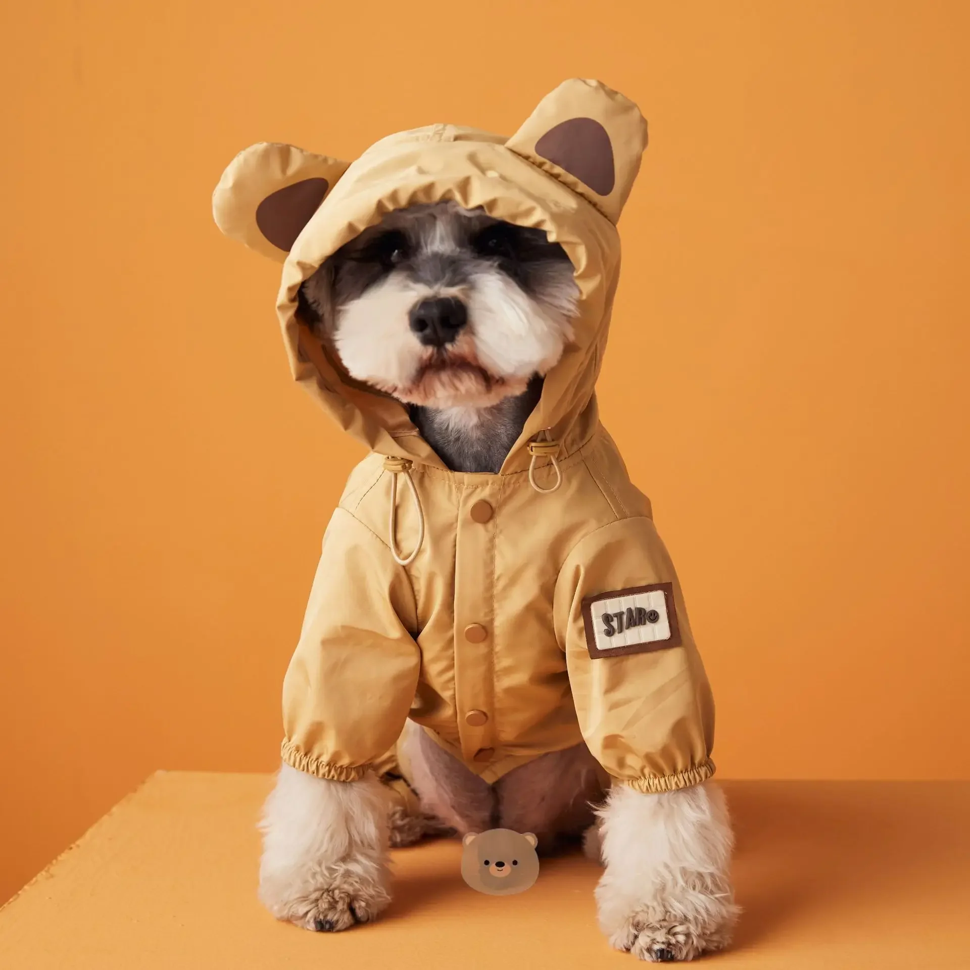 

Dog Four legged Raincoat with Ears Little Bear Cute Schnauzer Bomei Teddy Spring Autumn Waterproof Pet Clothing