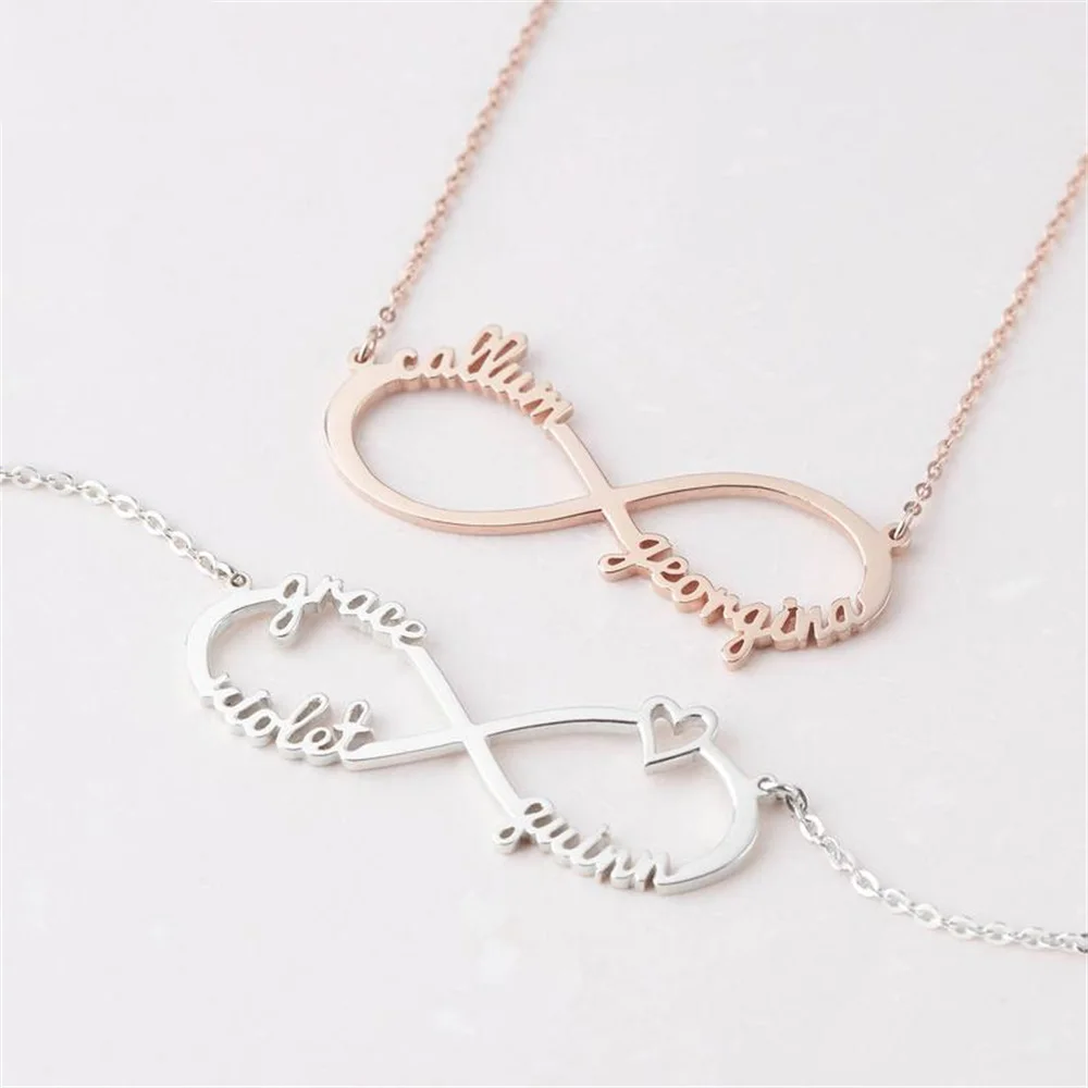 

Customized 2 Name Necklace for Women Men Stainless Steel Heart Infinite Loop Pendant Necklace Jewelry Children's Birthday Gift