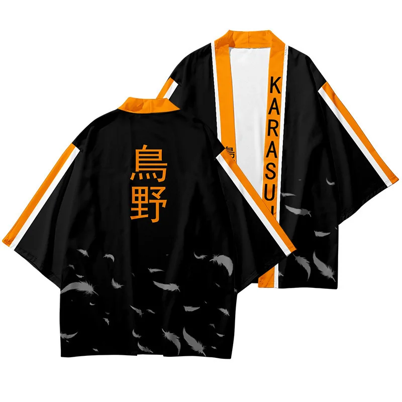 

Haikyuu Karasuno High School Japanese Kimono Haori Yukata Cosplay Women/Men Fashion Summer Short Sleeve Kimono Shirts Streetwear