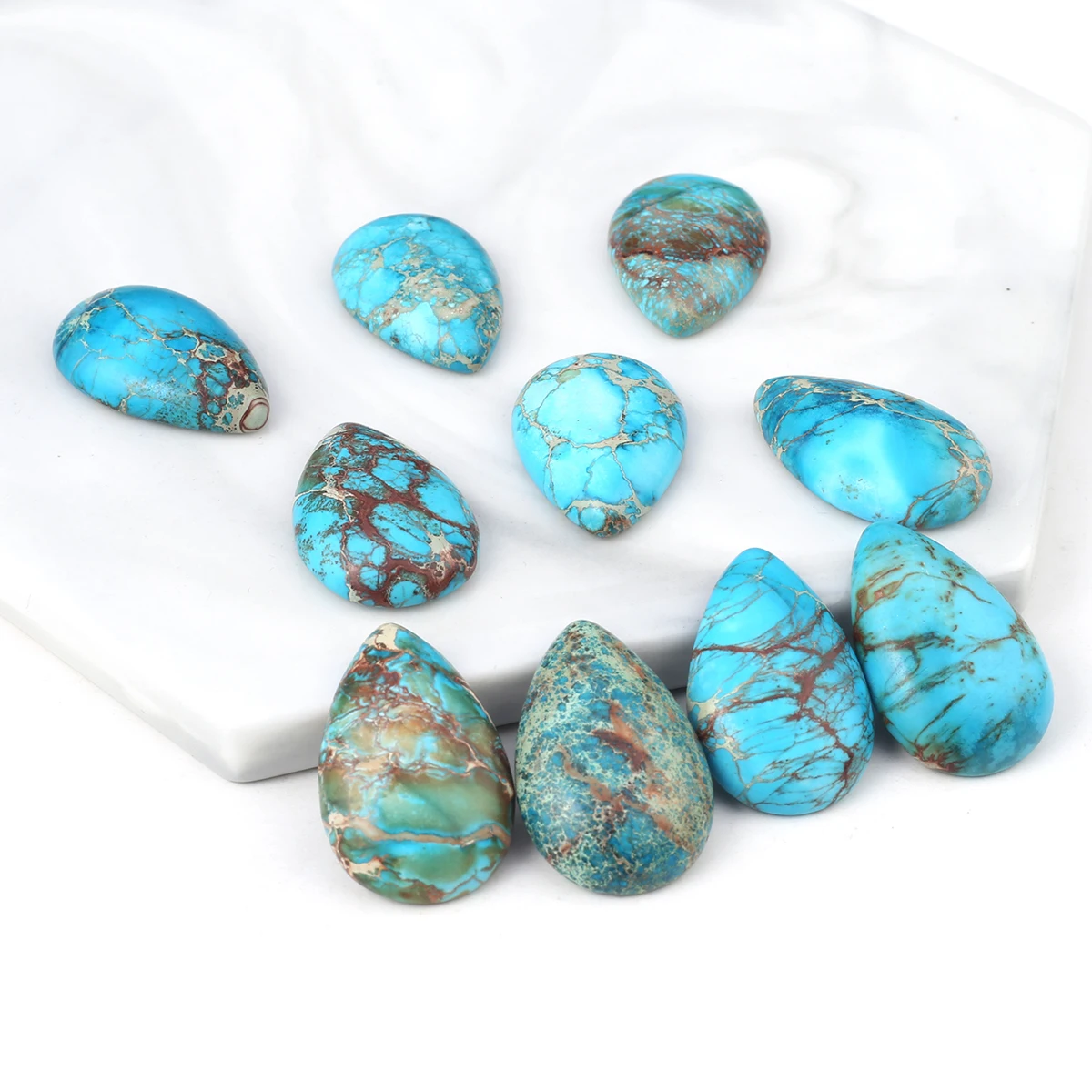 

5PCS Charm Natural Blue Turquoise Water Droplets Shape Cabochon Interface No Hole Beads DIY for Making Necklace Ring Accessories