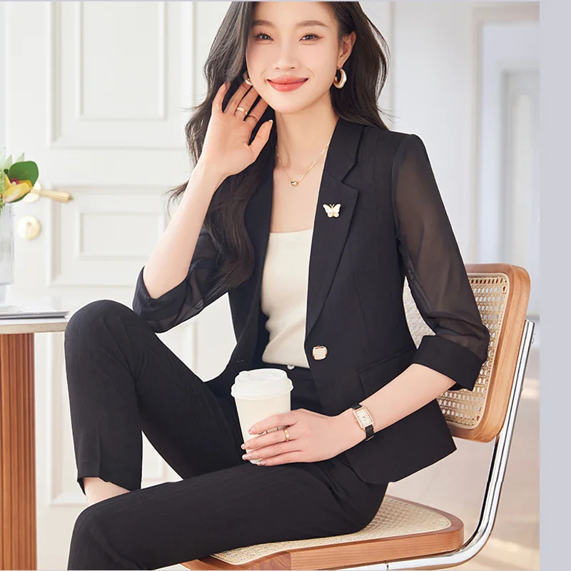 

Newest 2024 Designer Runway Suit Set Women's Slim Fitting Blazer Jacket Pants Suit 2pcs Career Fashion Single Button Blazer