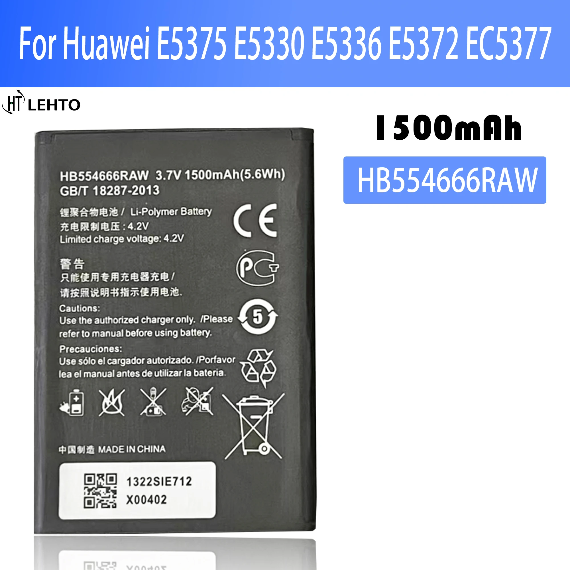 New 100% Orginal Huawei HB554666RAW 1780mAh Battery For HUAWEI 4G Lte WIFI Router E5372 E5373 E5375 EC5377 E5330 Batteries
New 100% Orginal Huawei HB554666RAW 1780mAh Battery For HUAWEI 4G Lte WIFI Router E5372 E5373 E5375 EC5377 E5330 Batteries