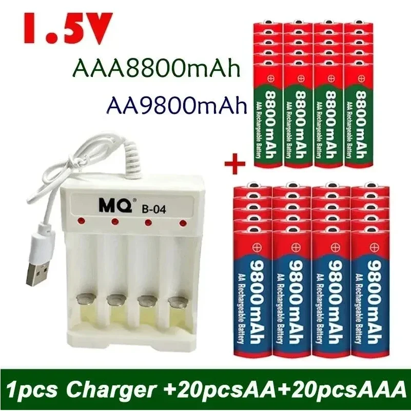 

2024 NEW 1.5V AA9800mAh+AAA8800mAh+charger , Rechargeable Nickel Hydrogen Battery, Used for Electronic Toys, Camera Batteries