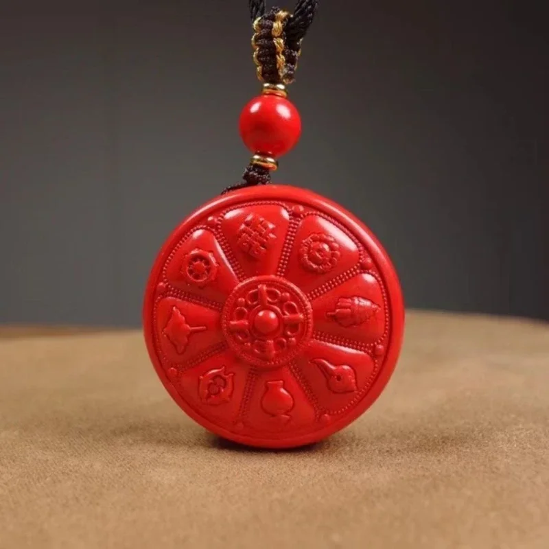 

Natural Lucky Eight Treasures Pendant High-Grade Emperor Red Sand Pendant for Men and Women Necklace Jewelry,