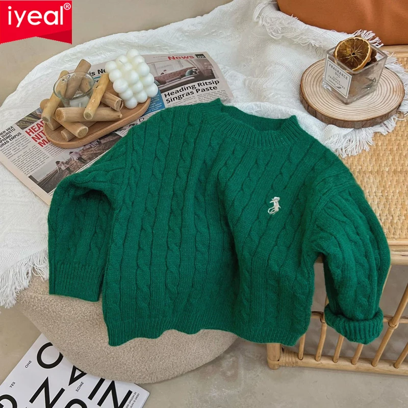 

IYEAL Spring and Autumn Children's Sweaters Boys Girls Treasure Knitted Retro Pullovers Raglan Jackets Loose Cotton Tops