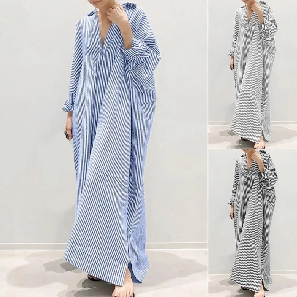 Shirt Dress Striped Single Breasted Summer Dress Loose-fitting Long Dress For Banquet
Shirt Dress Striped Single Breasted Summer Dress Loose-fitting Long Dress For Banquet