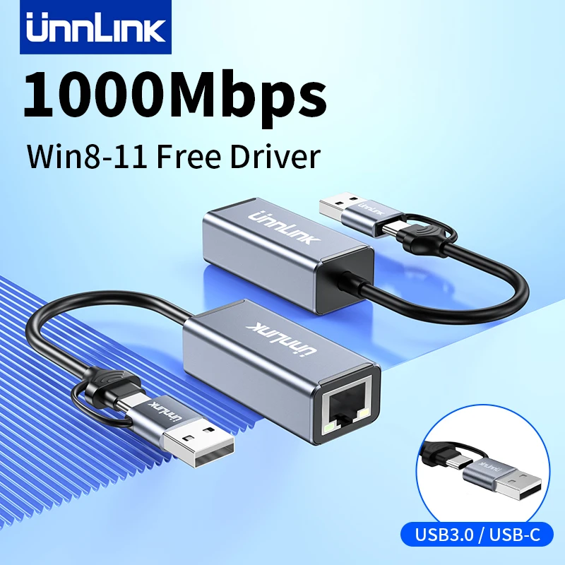 

Unnlink 100/1000Mbps USB Ethernet Adapter USB 3.0 Type C to RJ45 Network Card for PC Laptop Switch TV Box Internet USB Lan