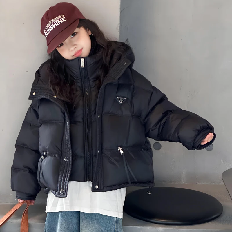 

Детские парки, толстая пуховая куртка, зимние теплые свободные пуховики для девочек, корейские куртки с капюшоном, черная модная детская одежда для мальчиков