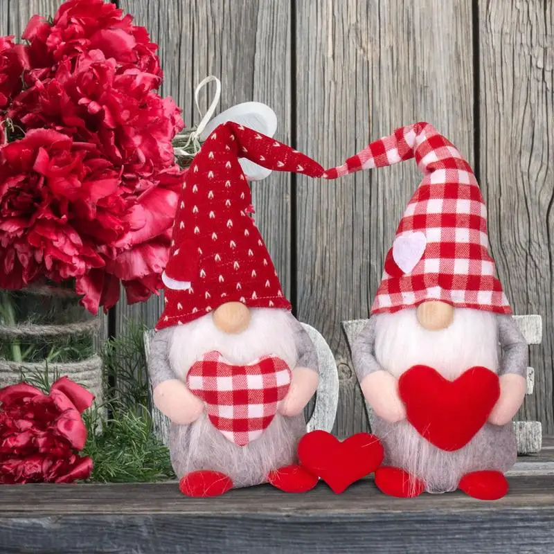 

Valentines Day Gnomes Plush 2pcs Soft Polyester Fabrics Faceless Gnome Ornament Home Table Window Showcase Decorations Gifts