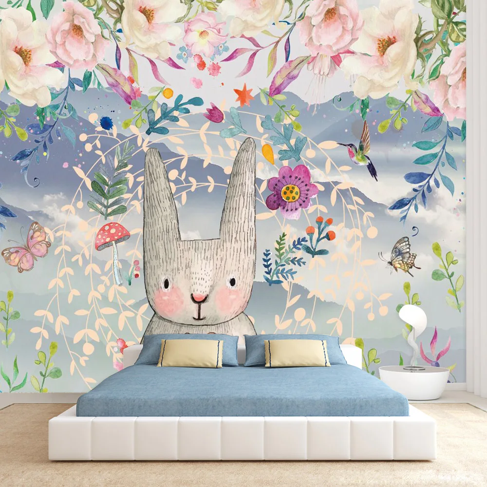 

Cartoon Custom Peel and Stick Accept Bunny Animals Contact Wall Papers Home Decor Wallpapers for Living Room Kids Baby Boy Mural