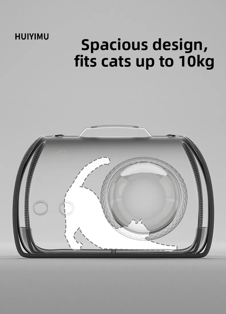 Cat Carrier Bag | Portable Space Capsule Pet Carrier A transparent X-ray style silhouette of a cat stretching inside the carrier to demonstrate the spacious 10kg capacity design.