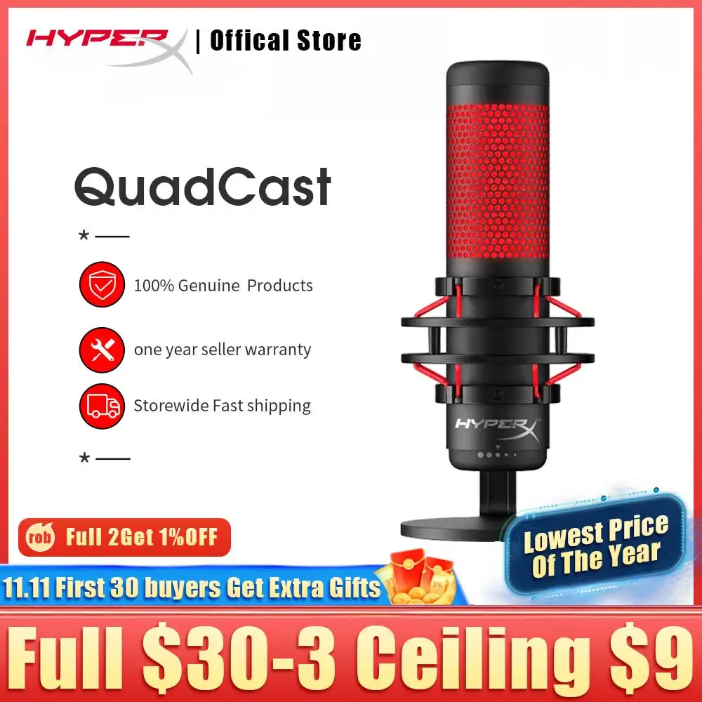 

Оригинальный Микрофон HyperX QuadCast / QuadCast S, микрофон для компьютерных игр, живых трансляций, микрофоны RGB для ПК, ноутбука