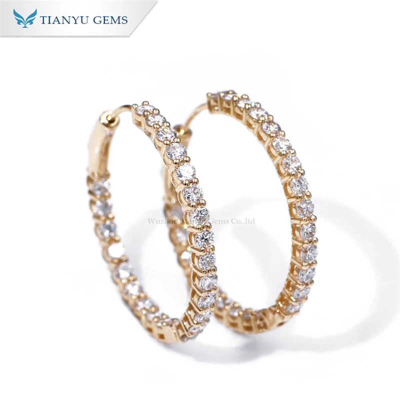 

Tianyu Gems Lab Diamond 18k Yellow Gold Hoop Earrings 2.3mm HPHT Diamonds DEF VS White Sparkle 14k 10k Wedding Earring for Women