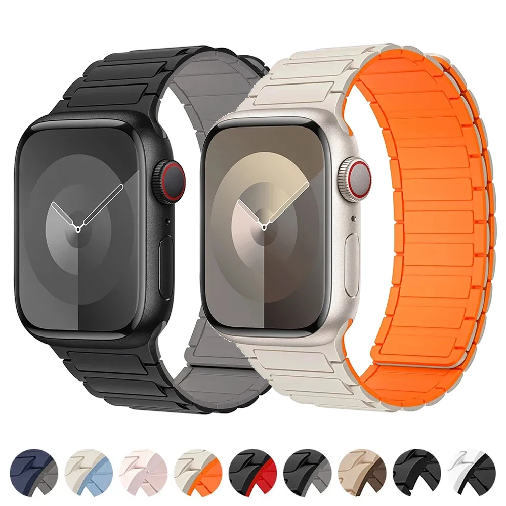 

Magnetic strap for Apple Watch Band 45mm 44mm 40mm 49mm 41mm 38mm Silicone Loop Bracelet iWatch Series 9 8 7 6 5 4 3 Se ultra 2