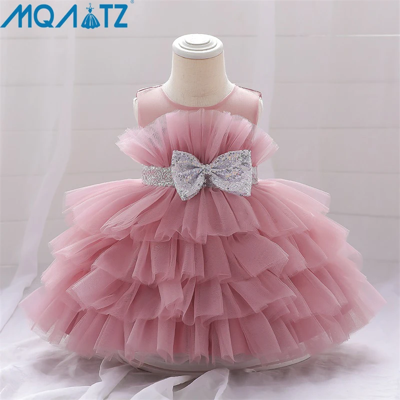 

MQATZ Summer Dress 1 Year Puffy Pink Kids Bow Christening Princess Brithday Vestidos Toddler Children Baptism Baby Girl Clothes