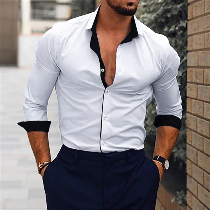 

2023 Men's Shirt Suit Lapel Office Leisure Outdoor Sports Gym Stitching Simple Fashion Solid Color Soft Comfortable Plus Size