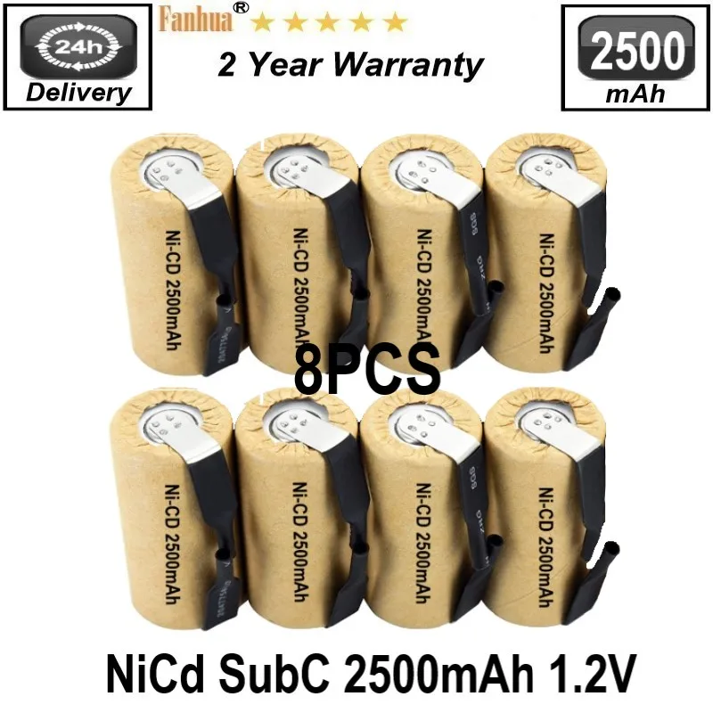 100% High Rate 8PCS SC2500mAh NICd SubC 2500mAh 1.2V Rechargeable Battery for Power Tools with 10C Discharge (w/Tabs)
100% High Rate 8PCS SC2500mAh NICd SubC 2500mAh 1.2V Rechargeable Battery for Power Tools with 10C Discharge (w/Tabs)