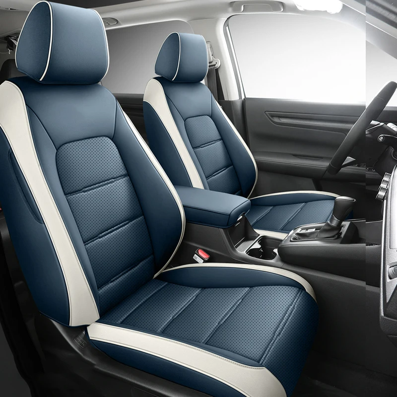 

Чехлы на сиденья автомобиля под заказ для Honda CRV 2023 2024 без запаха из искусственной кожи Полный Комплект подушек на сиденья автомобильные запчасти (синие и белые)