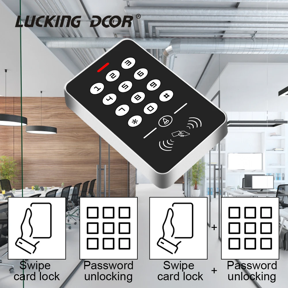 

125KHz Standalone Access Control Keypad RFID Keyboard System Waterproof Cover Outdoor Controller EM Card Reader 10pcs Keyfobs