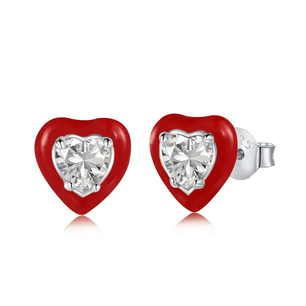 

STL Border Foreign Trade S925 Pure Silver Ear Studs for Women's Enamel Drop Glue Heart-shaped Colored Zircon Earrings