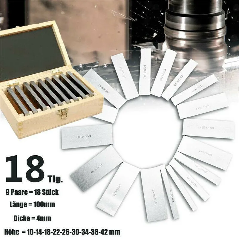 100x4mm 9pairs High Precision Parallel Set, Parallelism: 0.005mm, Parallel Pad Gauge Block Set Milling Pads Set
100x4mm 9pairs High Precision Parallel Set, Parallelism: 0.005mm, Parallel Pad Gauge Block Set Milling Pads Set