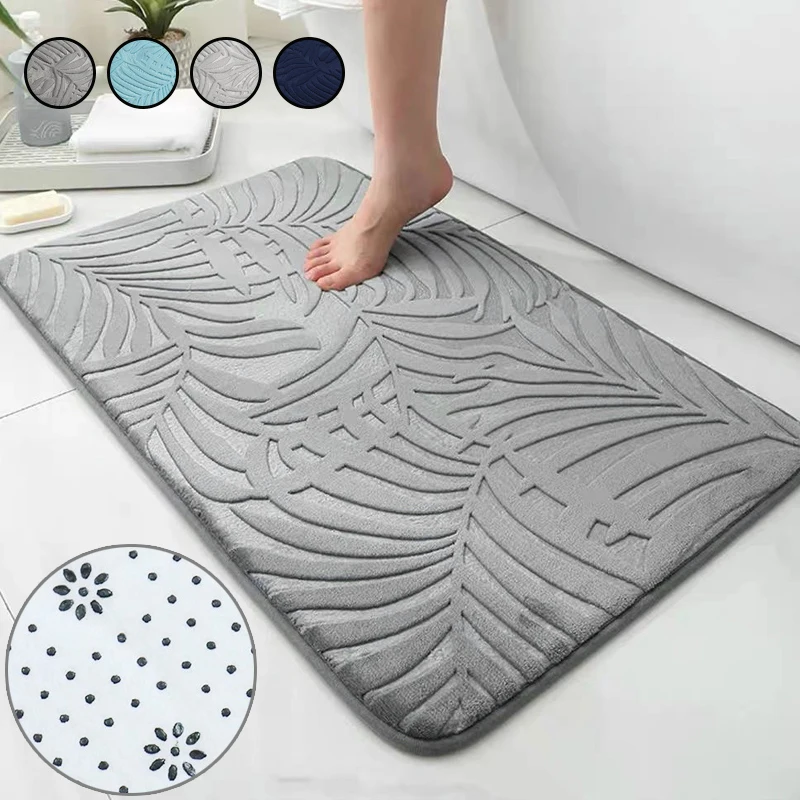 

Floor Bath Mat Coral Fleece Bathroom Carpet Water Absorption Non-slip Memory Foam Absorbent Washable Rug Toilet Floor Mat