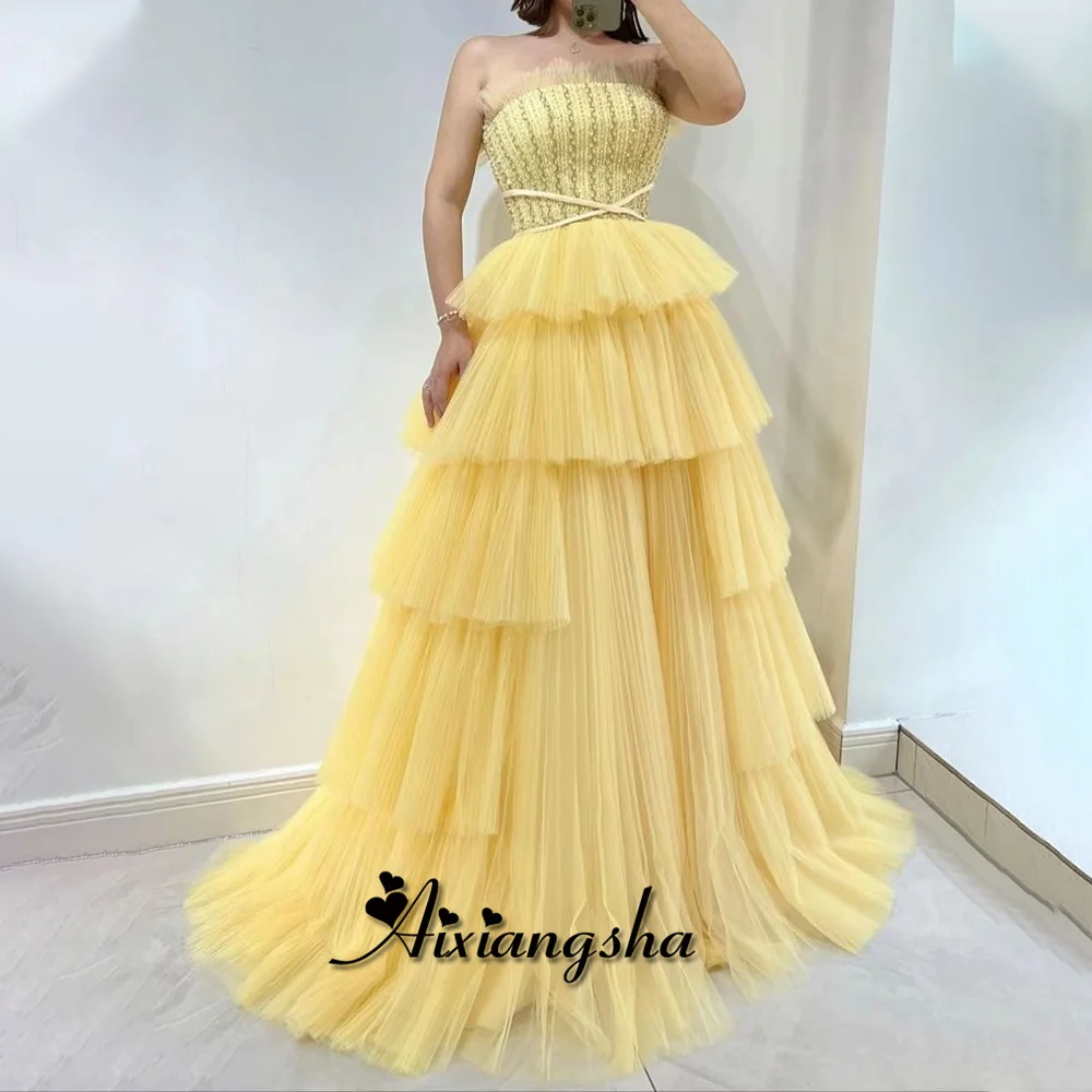 Aixiangsha Glamorous Frilled Prom Dresses Strapless Criss-Cross Ruffles Asymmetrical Layered Draped Vestidos de Gala Custom Made
Aixiangsha Glamorous Frilled Prom Dresses Strapless Criss-Cross Ruffles Asymmetrical Layered Draped Vestidos de Gala Custom Made