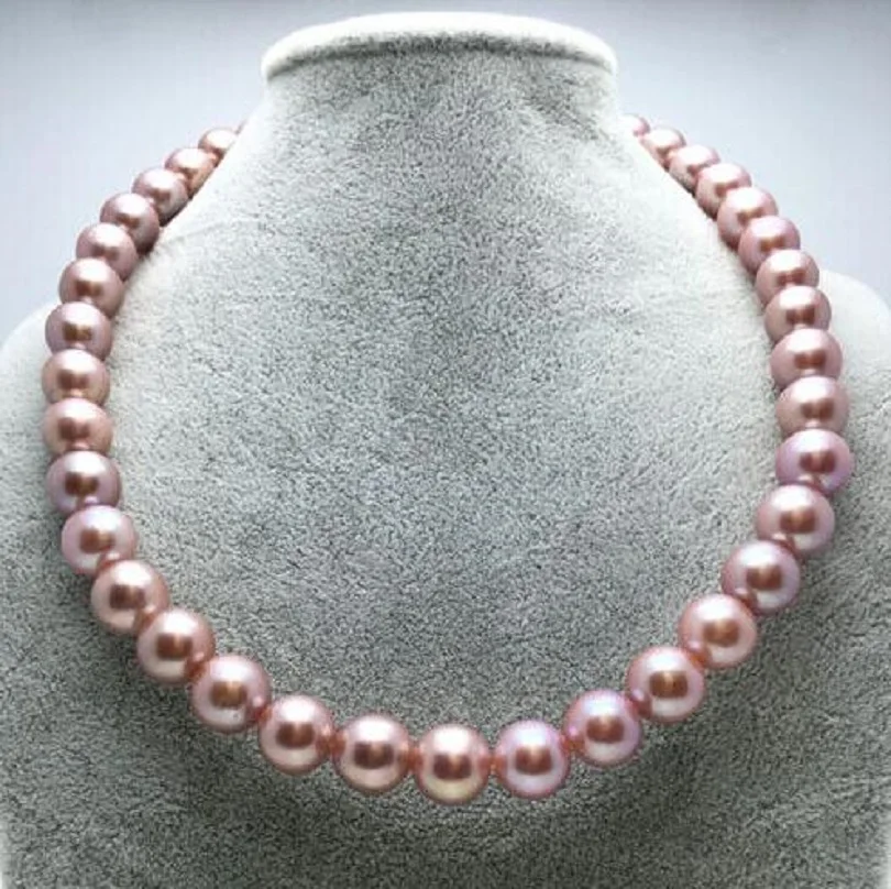 

19 inch natural circular AAAA 9-10mm purple South China Sea pearl necklace with 14K gold buckle