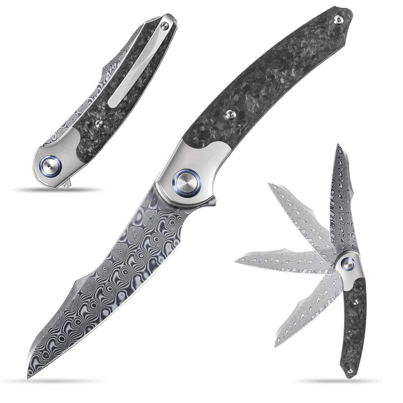 

Sitivien ST241 Folding camping Knife Damascus Steel Blade Titanium Carbon Fiber Handle EDC Knifes for Working Collection Outdoor
